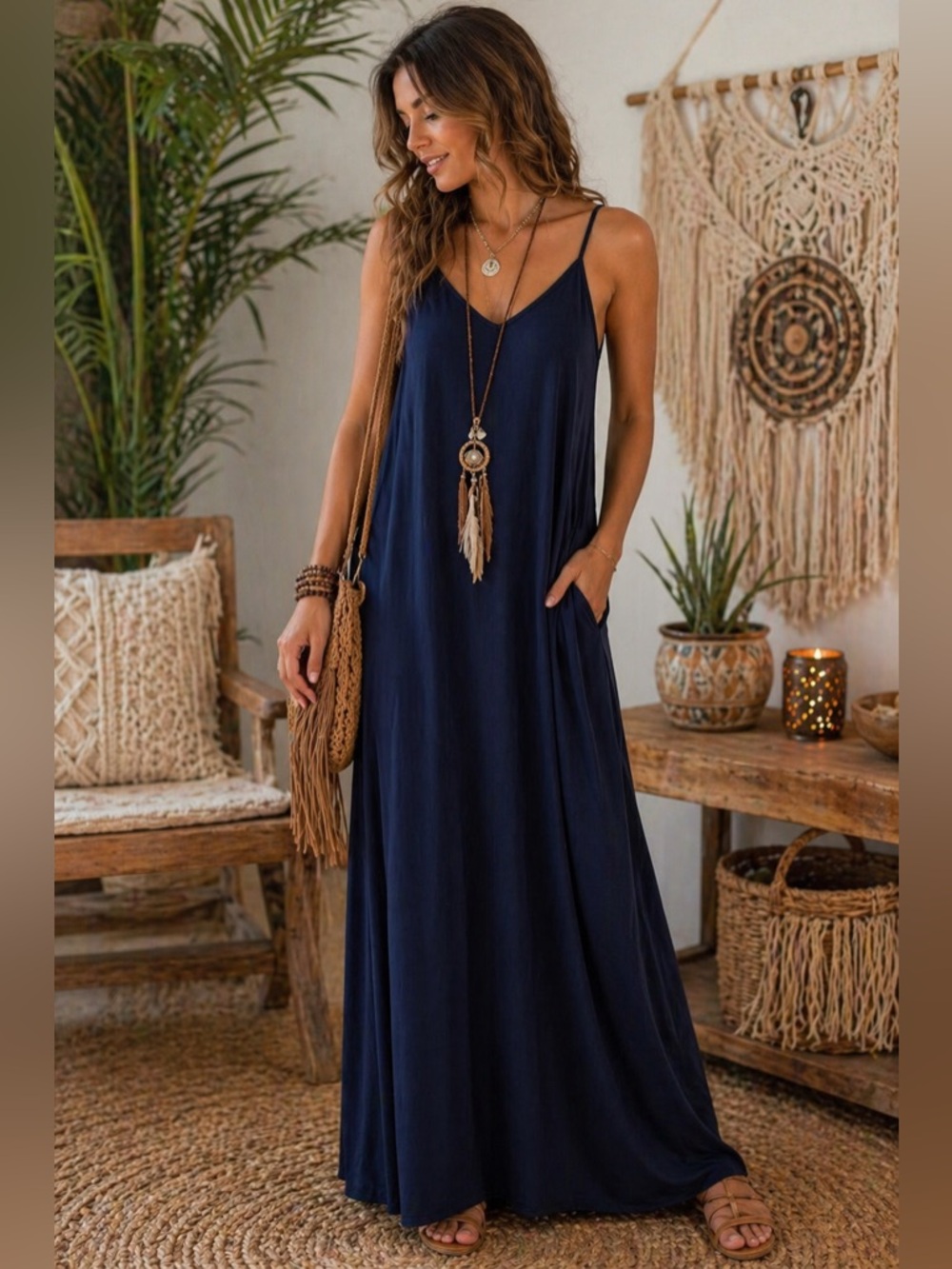 ZENANA PREMIUM PLUS SIZE V NECK MAXI DRESS IN NAVY SIZE 1X